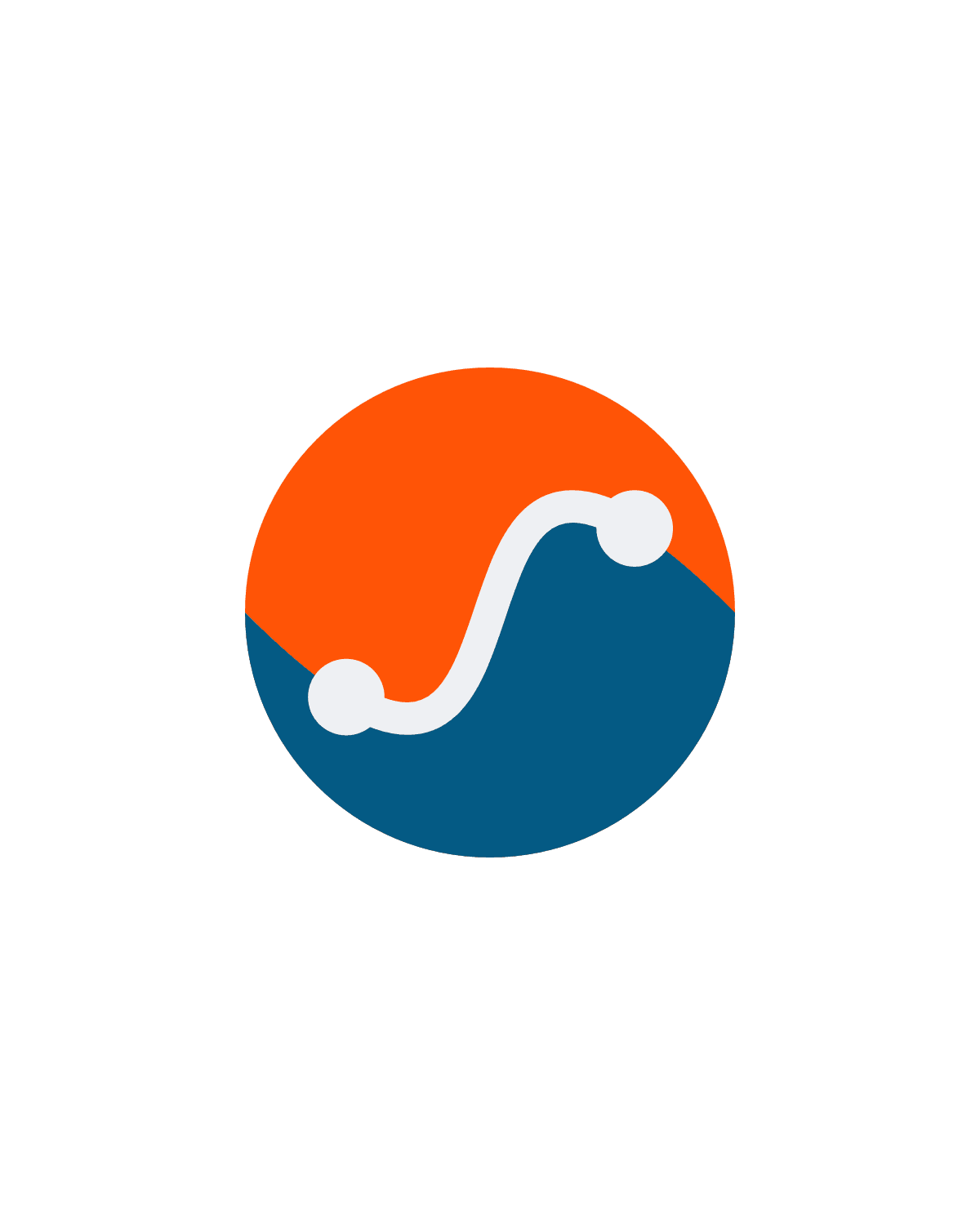 The Adret logo: a coin cut in two by a curve, the lit face in orange, the shaded face in blue, and a white route between them.